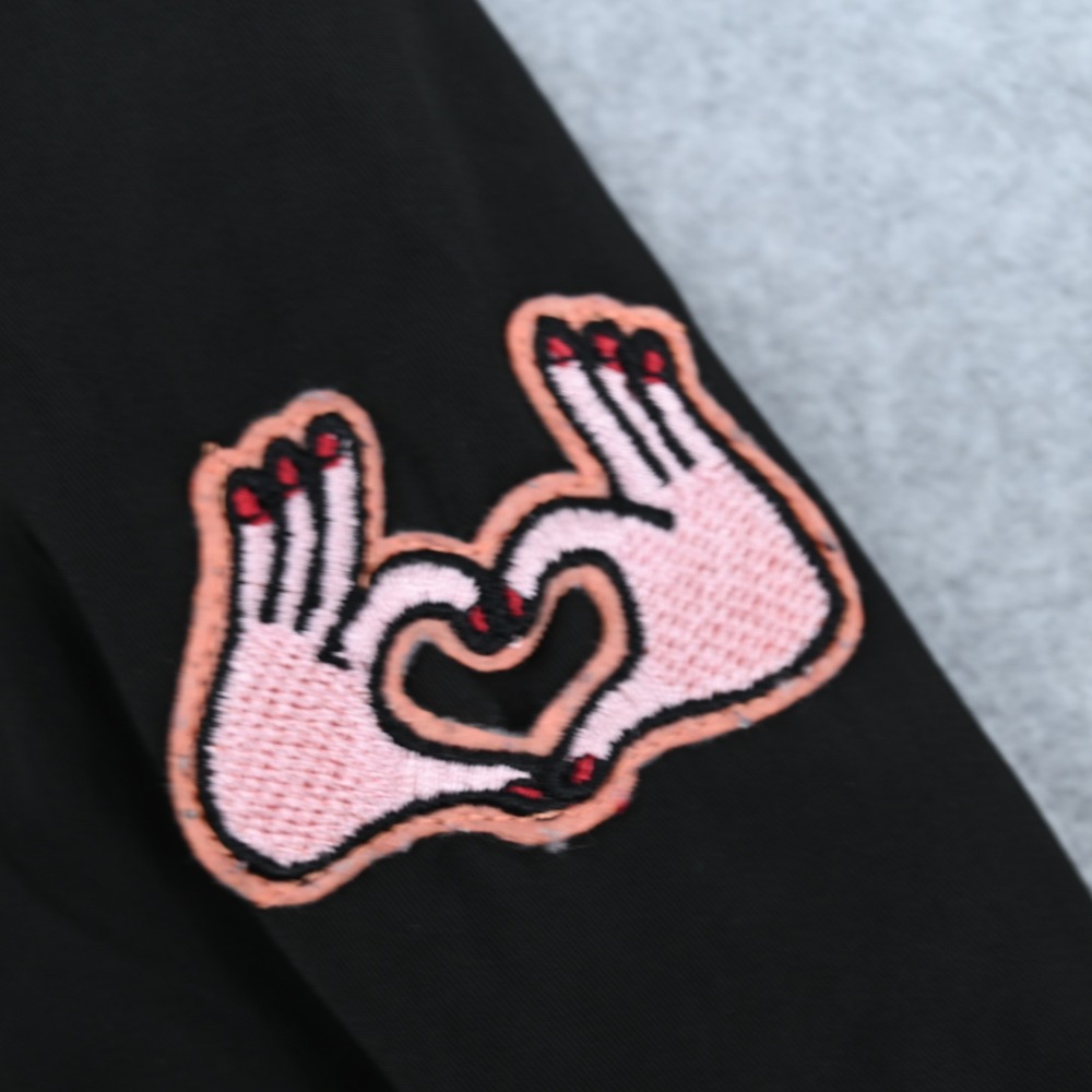 Joe Boxer Womens Black Bomber Jacket Patches Smiley Coffee Bossy Full Zip L - Picture 8 of 14